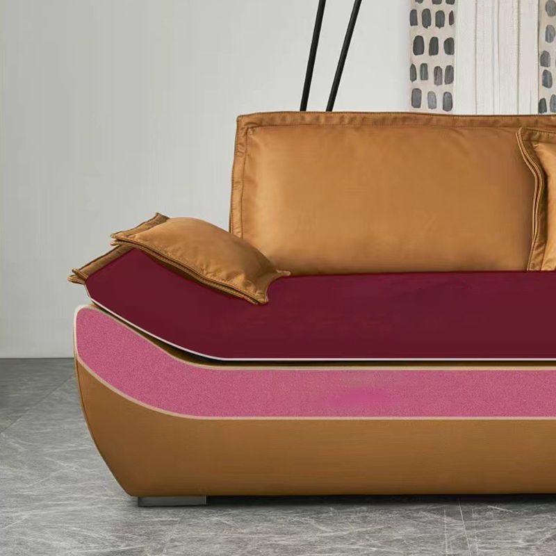 Pillow Top Arm Standard Settee Couch with Pillows in Brown for Living Room