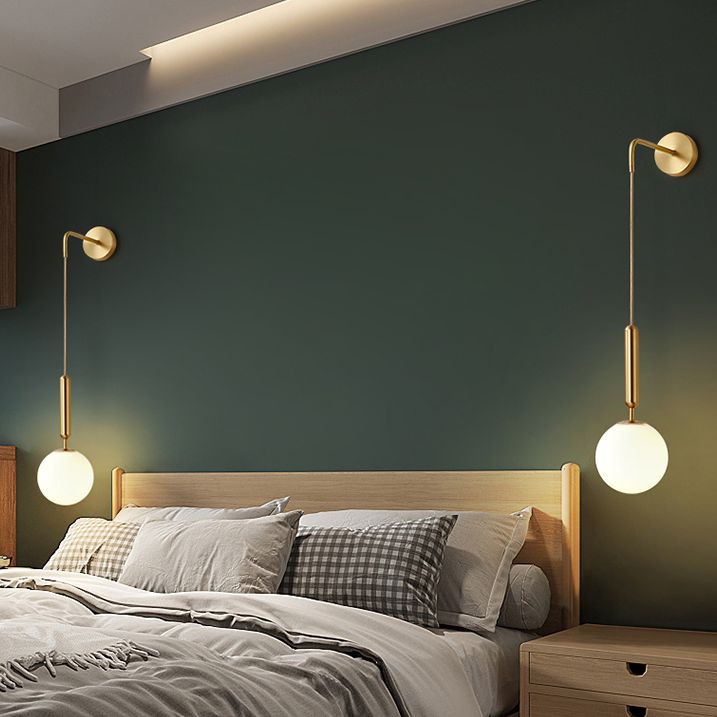 Modern Metal Wall Lighting Sconce Ball Glass Shade Wall Lamp with Hanging Wire