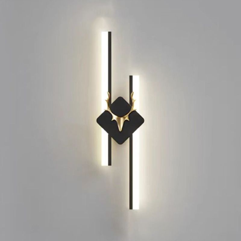 Linear Shape Metal Wall Lights Modern Style 2 Light Wall Mount Lamps in Black