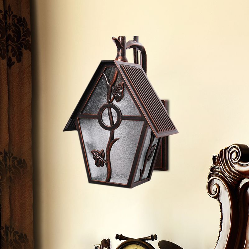 Countryside House Sconce Lighting 1 Bulb Seeded Glass Wall Mounted Lamp Fixture in Copper