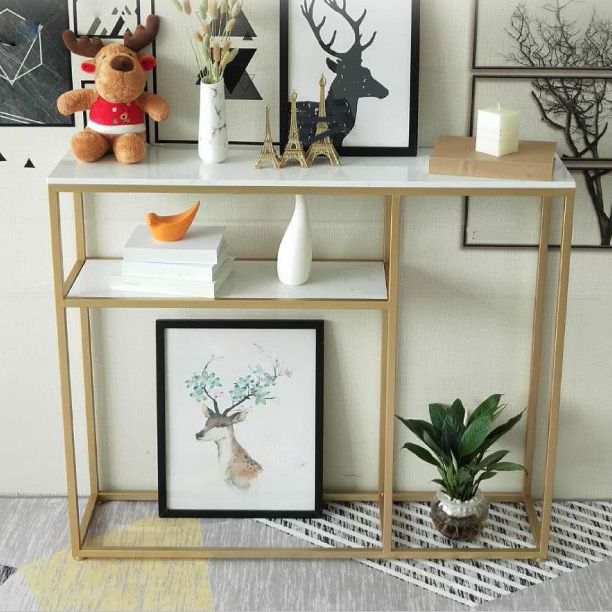 12" W Glam Marble Console Table Stain Resistant Frame Accent Table for Hall