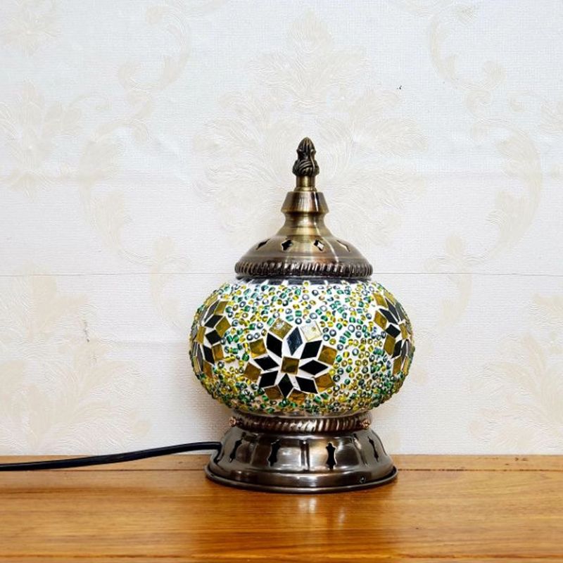 Mosaic Stained Glass Globe Nightstand Light Moroccan 1 Bulb Bedroom Table Light