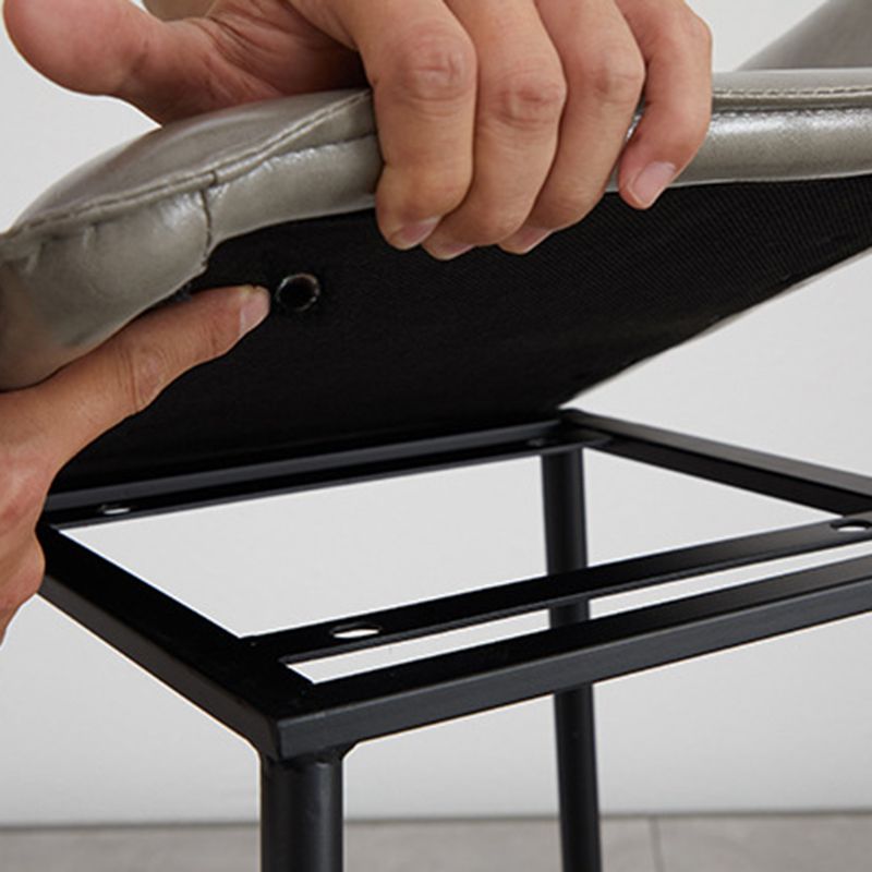 Scandinavian Leather Metal Counter Stools Low Back Bar Stools with Solid Wave Seat