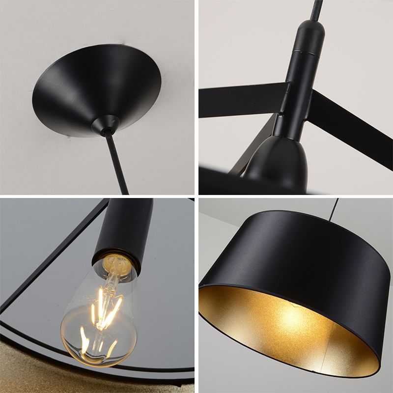 Frustum Hanging Light Simplicity Fabric 1-Light Dining Room Pendant Light in Black and Gold Inner