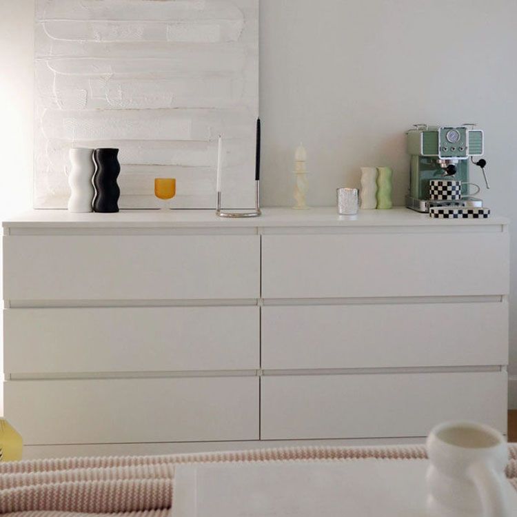 16" D White Wooden Dresser Modern Style Multi Drawers Storage Chest