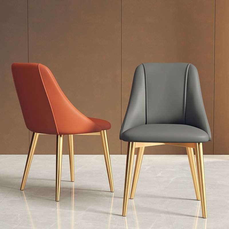 Silla de comedor de cuero de estilo nórdico, sillas de comedor de metal sin brazos para uso doméstico