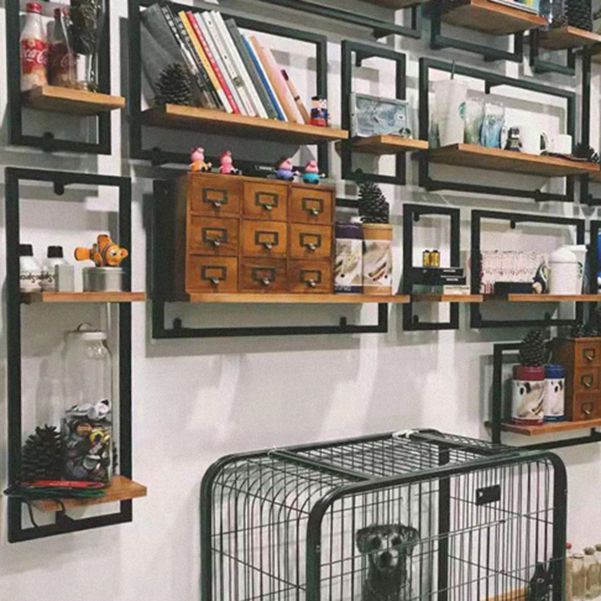 Wall Mounted Shelf Bookcase Industrial Metal and Wooden Bookshelf