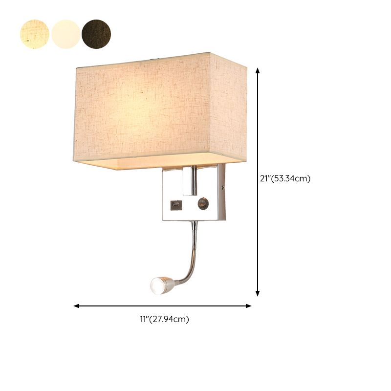 Adjustable Modern Metal Wall Sconce Rectangle Wall Light with Fabric Shade for Bedroom