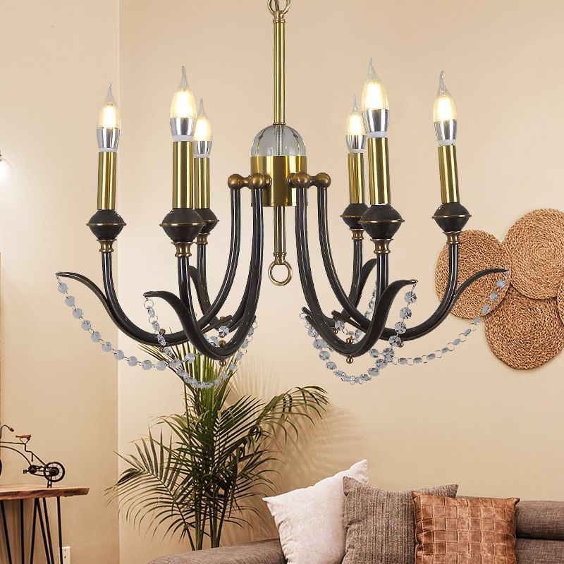 Iluminación de suspensión de bombilla abierta de metal tradicional 6/8 luces de acabado dorado lámpara colgante con cristal de cristal transparente
