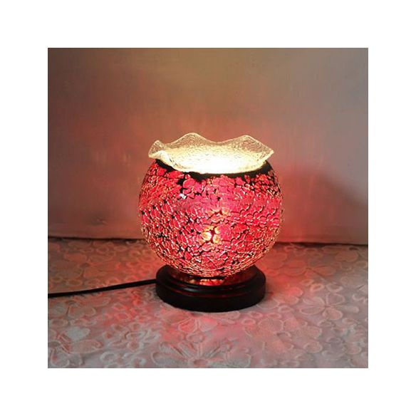 Tiffany Globe Shaped Desk Light with Plug In Cord 1 Light Glass Small Desk Lamp in Blue/Red for Kid Bedroom