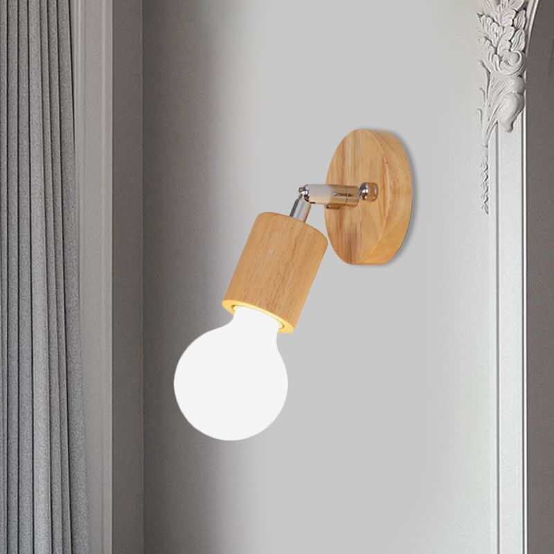 Open Bulb Mini Rotating Sconce Lamp Simplicity Wood Single Bedroom Wall Lighting Ideas