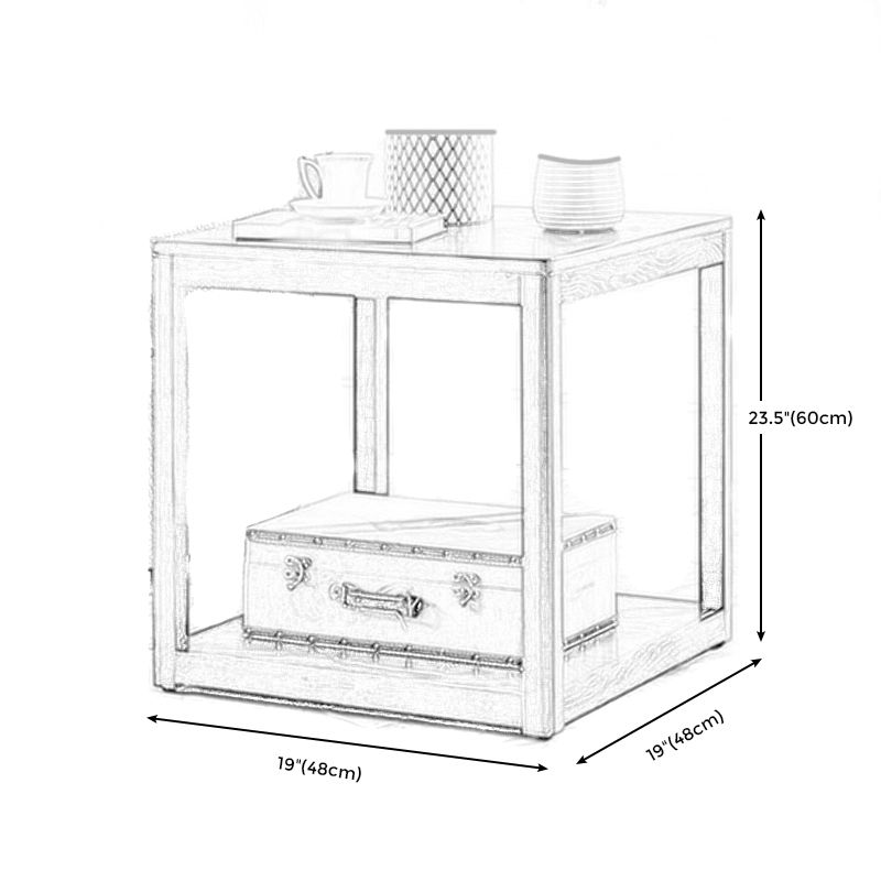 Farmhouse Wood Square Side Table Two-Tier Sofa End Table for Living Room