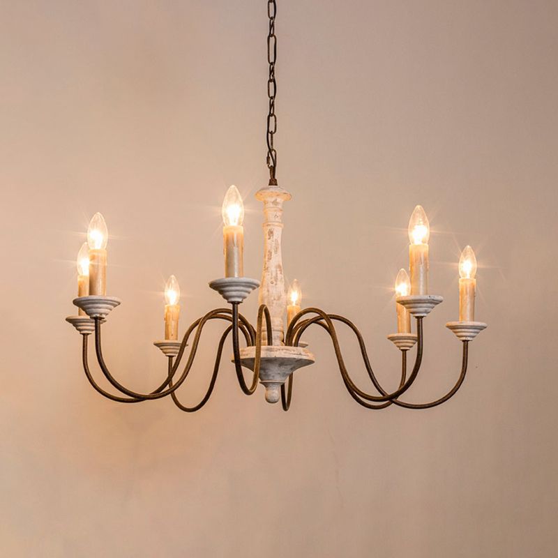 Wooden Candle Pendant Light Rustic Chandelier Lighting for Living Room