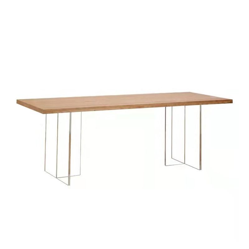Modern Pine Wood Table for Restaurant Rectangle Dining Table with Acrylic Double Pedestal