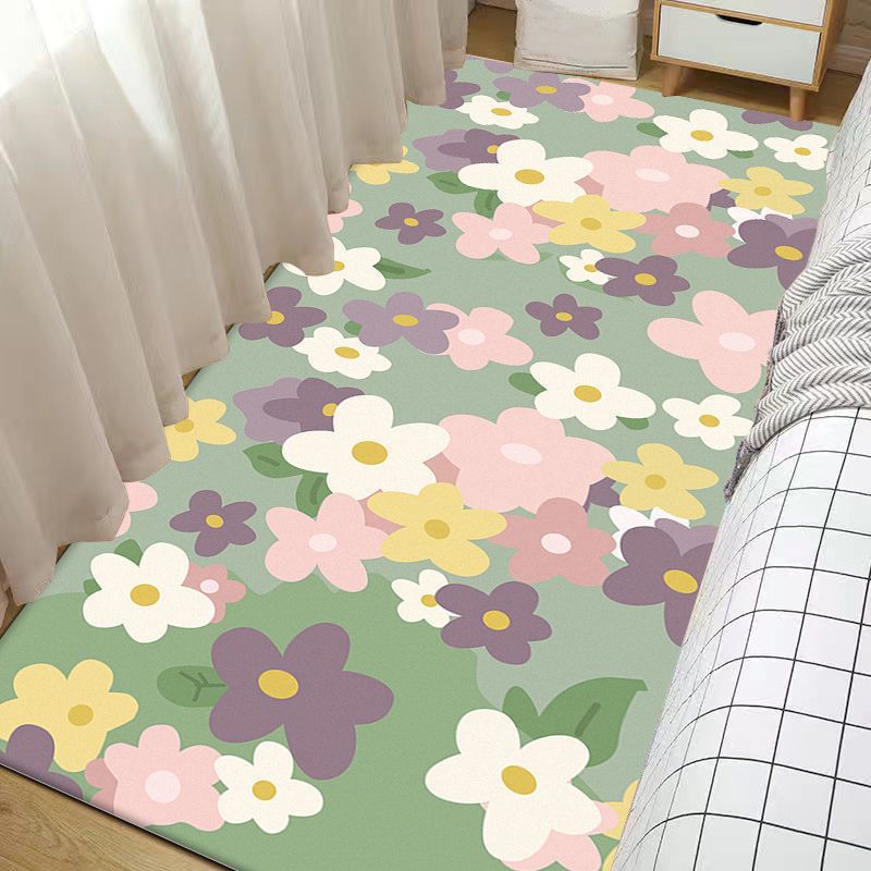Casual Floral Pattern Rug Polyester Carpet Stain Resistant Area Rug for Adult's Bedroom