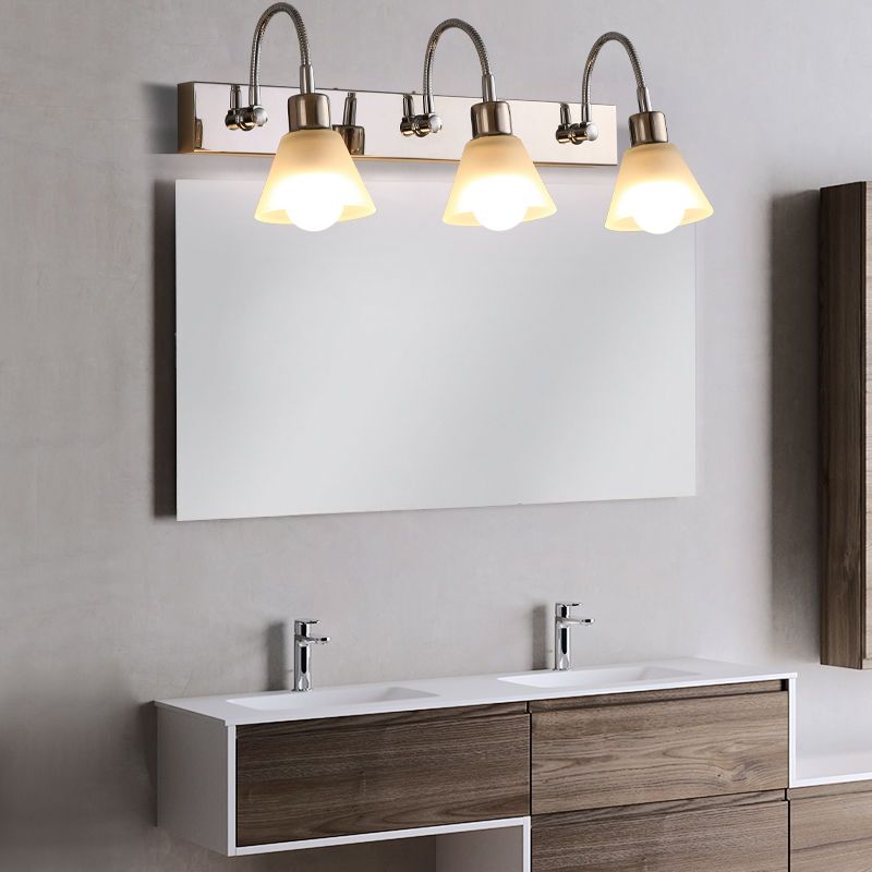 Modern Style Simplicity Mirror Light White Glass Flower Shade Wall Lamp for Bathroom