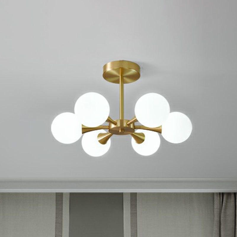 Brass Finish Radial Flush Chandelier Postmodern Ball Glass Semi Flush Mount Ceiling Light