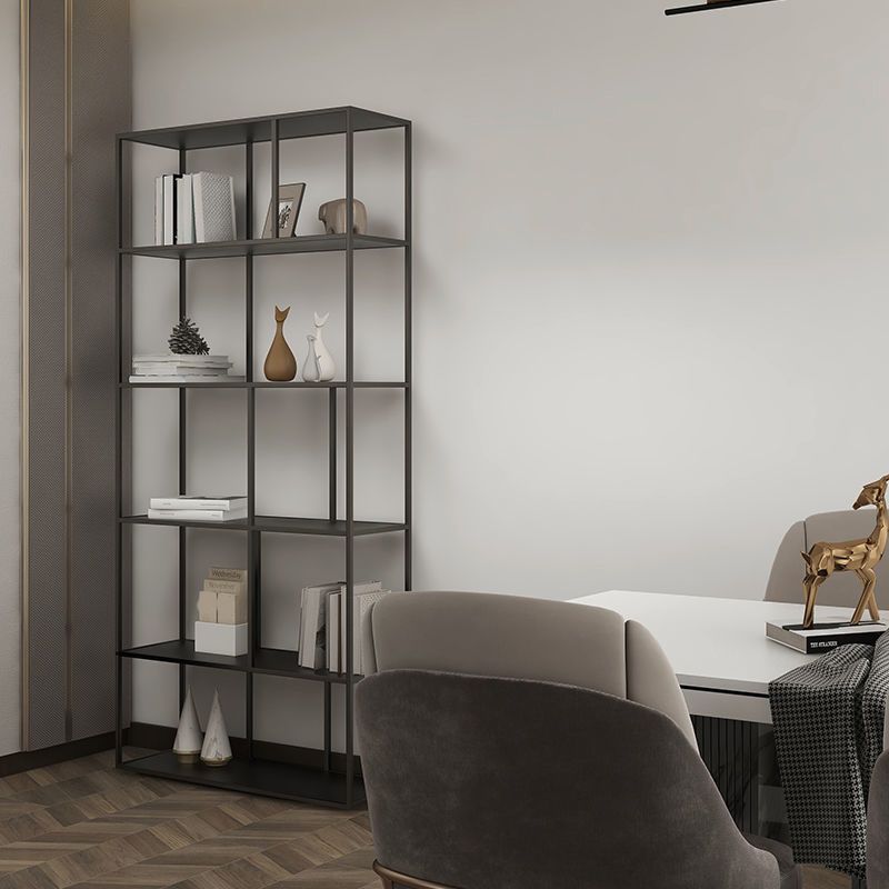 Contemporary Iron Open Etagere Bookshelf Multi Shelf Vertical Bookcase for Study Room