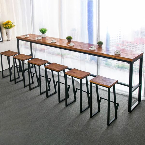Glam Rectangle Pub Table Set 1/2/3/7 Pieces Pine Wood Top Bar Table with Metal Stools