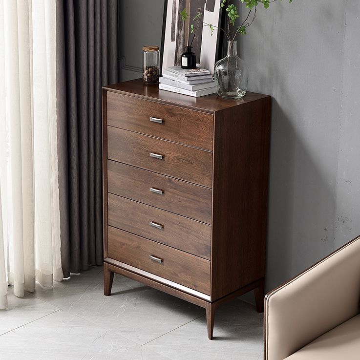 Solid Wood 5- Drawer Accent Chest Brown Chest for Living Room