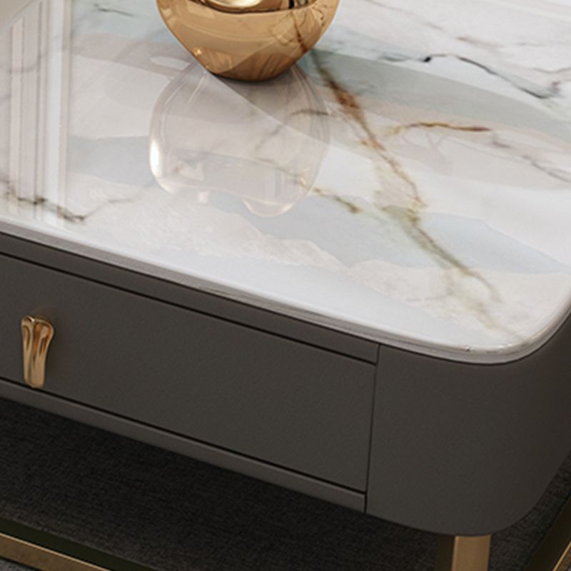 Coffee Table with a Framed Base and a Glass Top Made of Square Slate