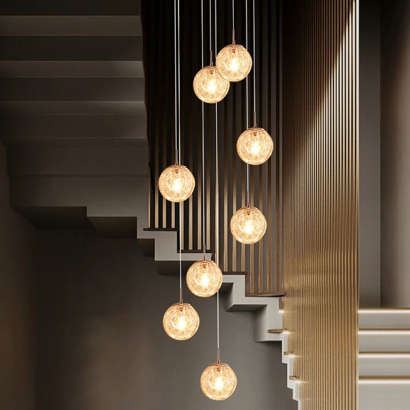 Spiral Stairs Pendant Light Fixture Clear Glass Nordic Style Multiple Hanging Light
