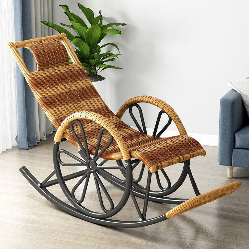 Modern Rocker Wicker Woven Rope with Pillow Recliner Chair for Living Room