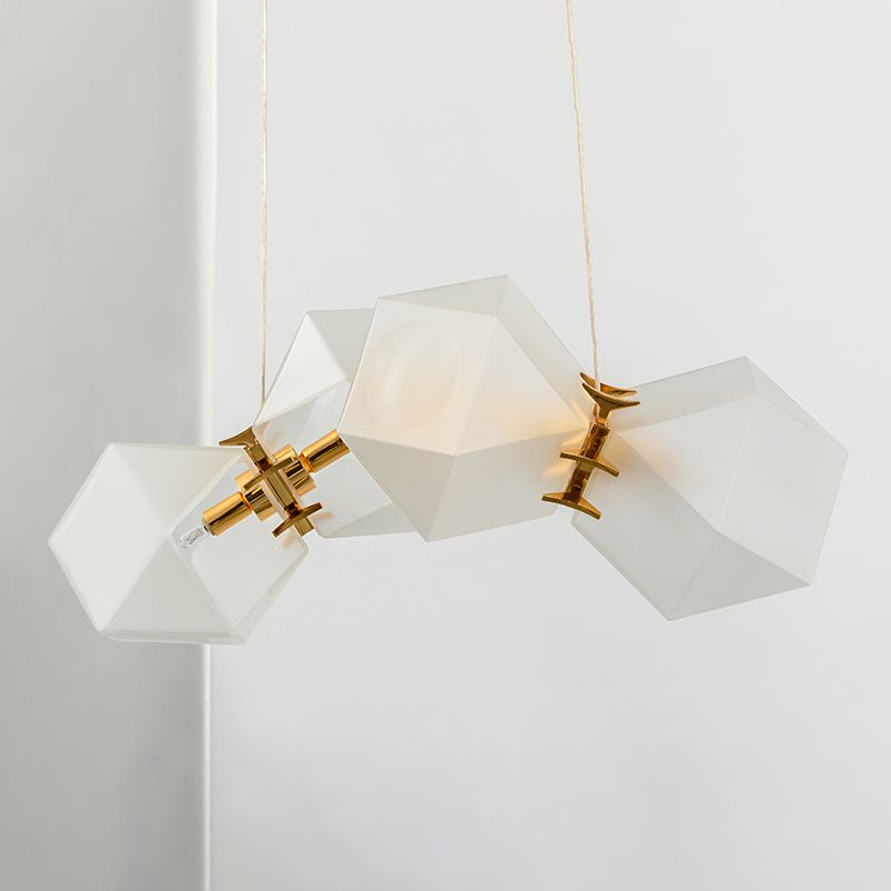 Frosted White Glass Honeycomb Island Lamp Modern Style 2/4/8-Light Brass Ceiling Hang Light for Living Room