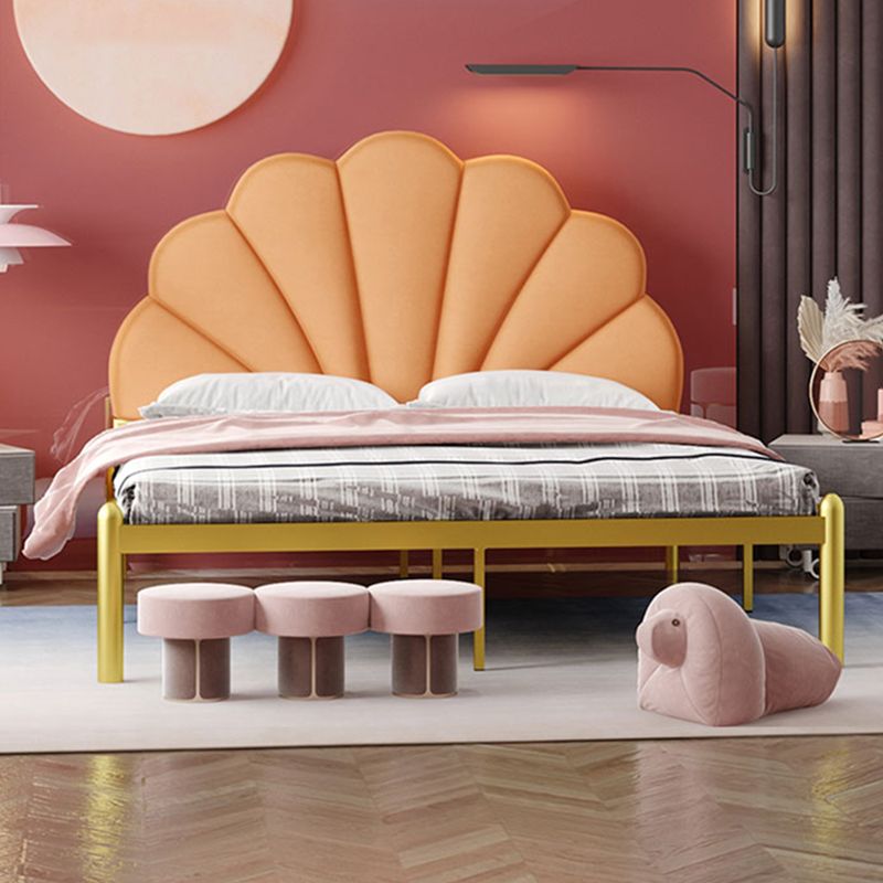 shell Suede Upholstered Headboard ,47 inch High Metal Panel Bed