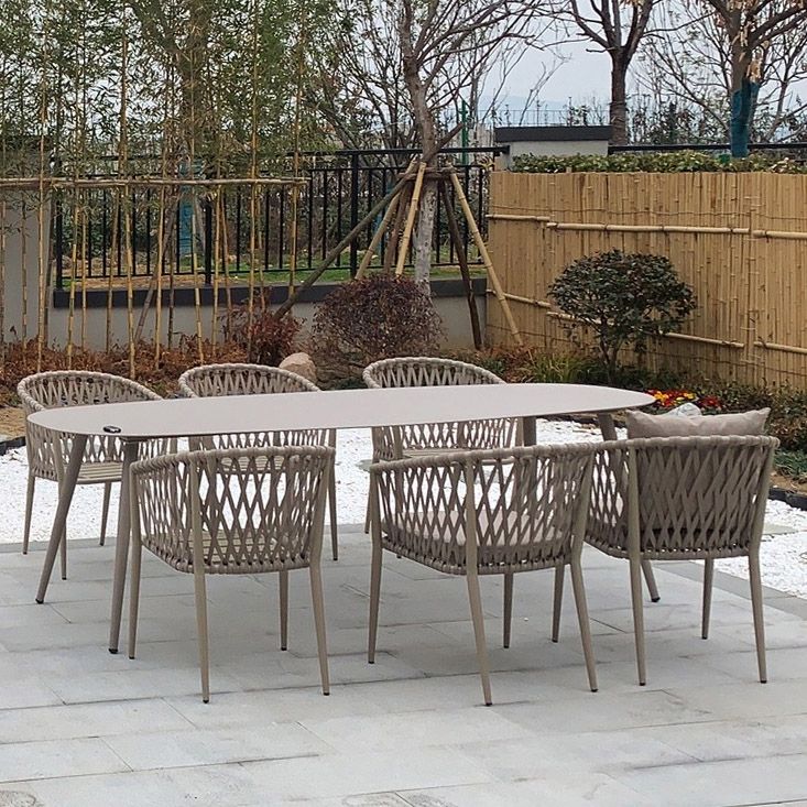 Boho Patio Dining Table Set 1/3/5/7/9 Pcs Aluminum Frame Dining Table and Chairs