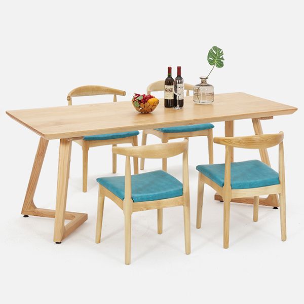 Minimalist 1/2/5 Pieces Furniture Solid Wood Rectangle Dining Table Set in Natural