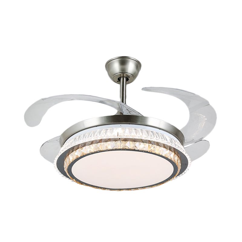 Zilver gelaagde 4 messen semi-flush mount modernisme led kristal hanger ventilator verlichtingsarmatuur, 19 "breed