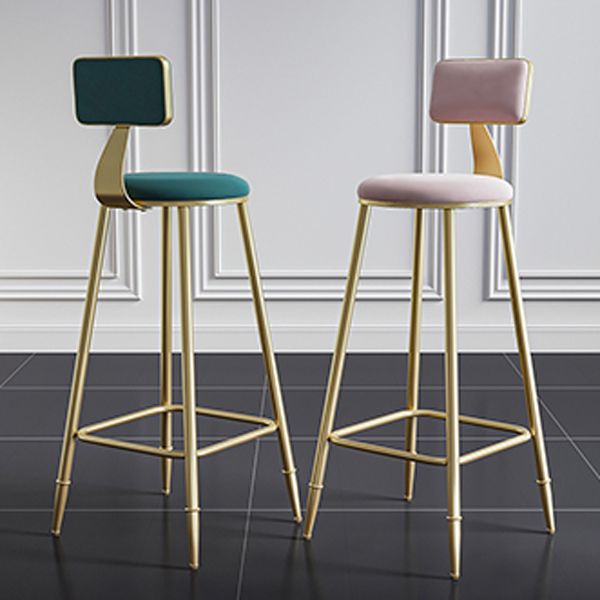 Nordic Armless Backrest Counter Stool Steel Cafe Bar Stool with Velvet Cushion and Pedal