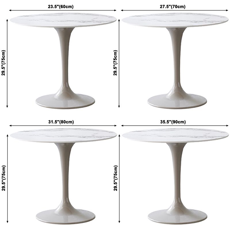 Round Shape White Dining Table Sintered Stone Table Modern with Tulip Base