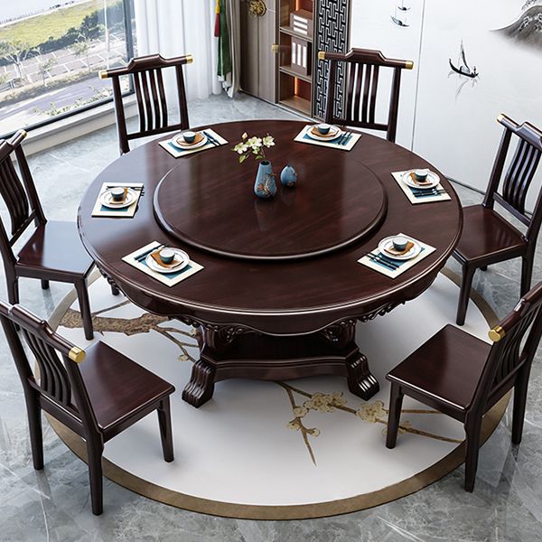 Glossy Brown Wood Dinette Table with Pedestal Traditional Round Dining Table