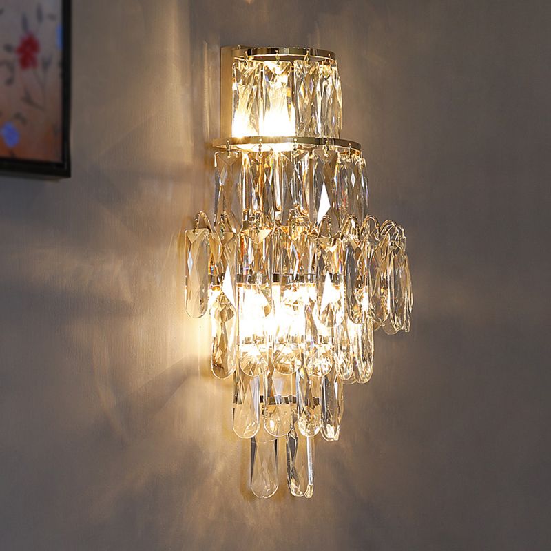 Unique Shade 3 Lights Wall Sconce Modern Style Crystal Wall Mount Light Fixture in Brass