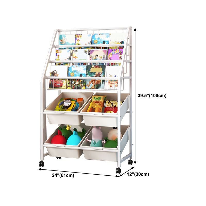 White Bookshelf Contemporary Style Bookcase for Study Room with Casters