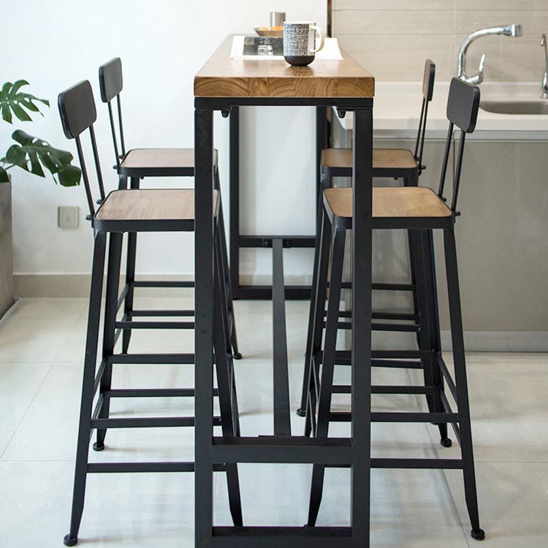 Industrial Solid Wood Bar Table Set Rectangular 1/5 Pieces Counter Table with High Stools