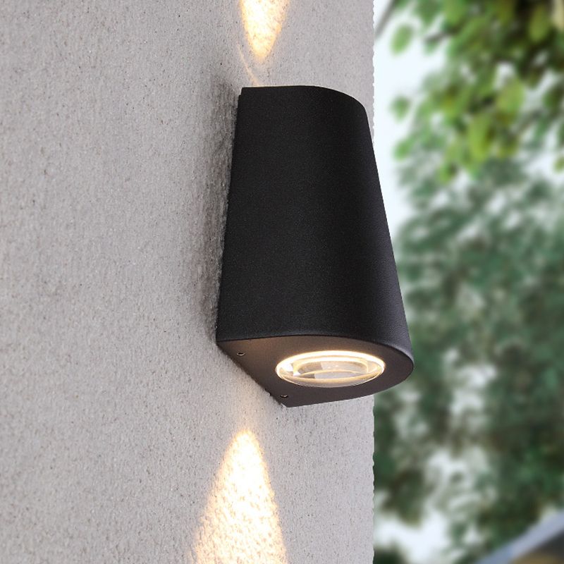 Trapezoid Up and Down LED Wall Sconce Modern Metallic Garden Wall Light in Black