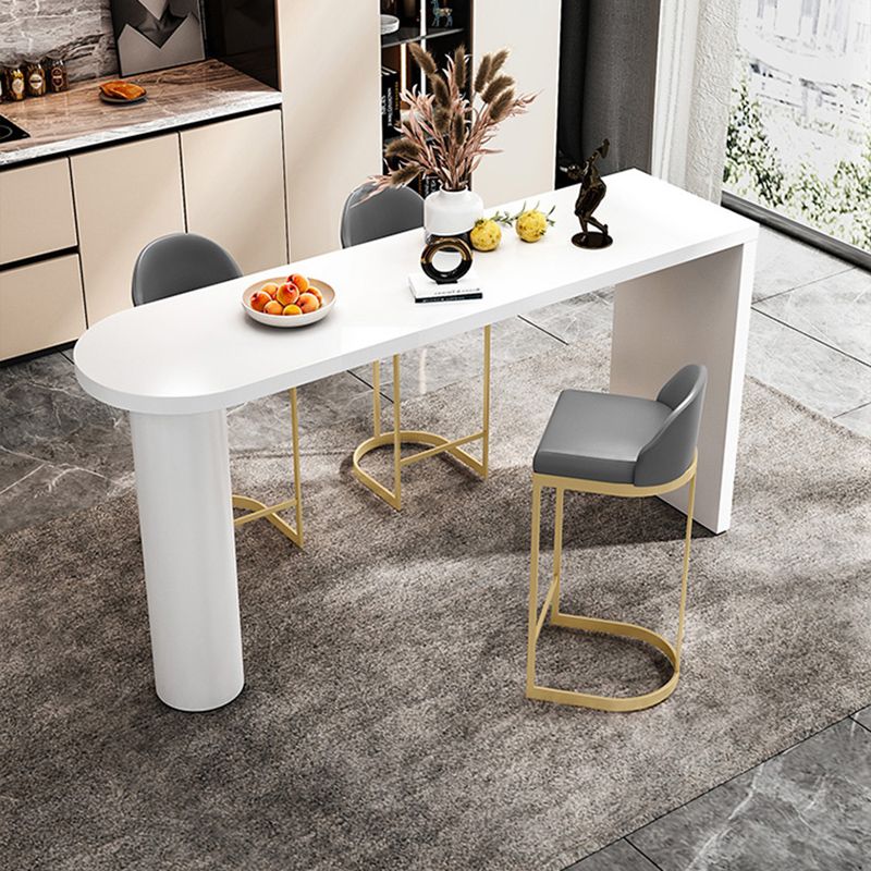 Contemporary White Double Pedestal Bar Table Wood and Iron Bar Dining Table