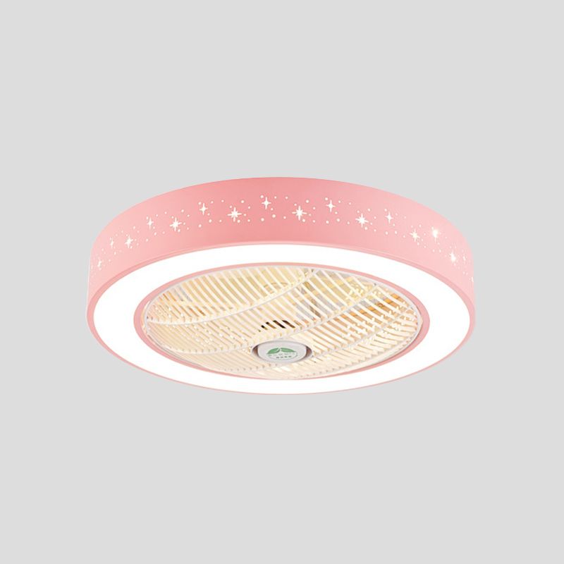 Tambor acrílico Semi Flush Montaje Montaje Dormitorio 7 cuchillas LED LAME DE LAMPO DE CADO LED EN PINK/AZUL/BLANCO, 23.5 "W