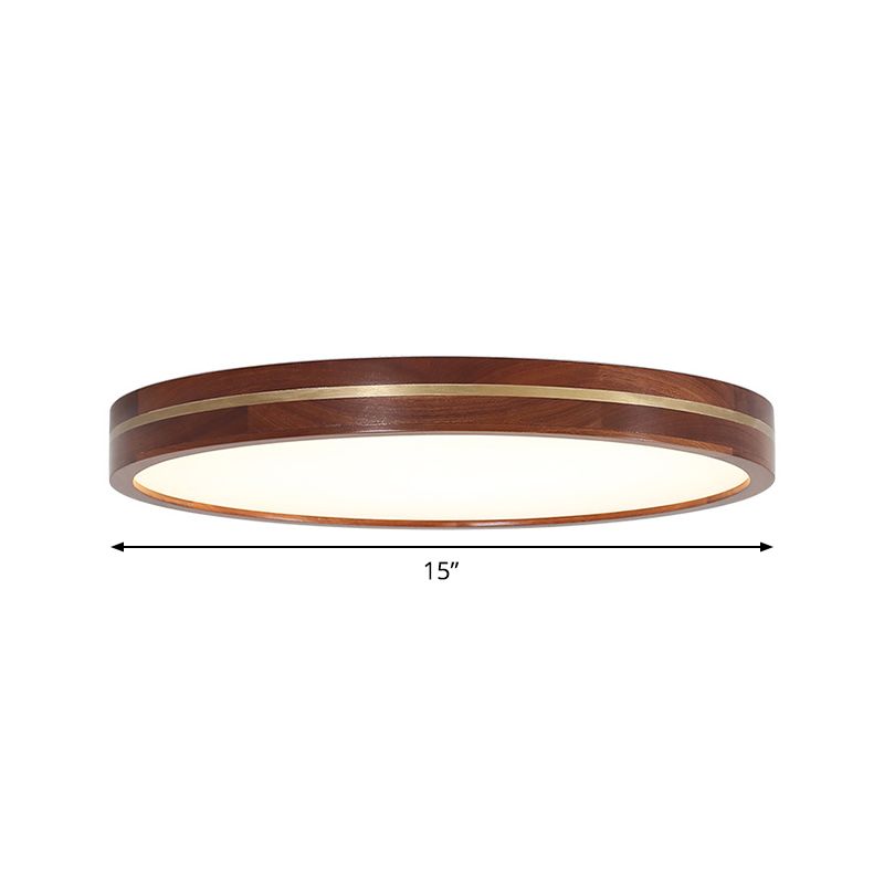 15 "/ 19" / 23,5 "W bois rond encastré moderne LED brun plafonnier avec abat - jour intérieur en acrylique