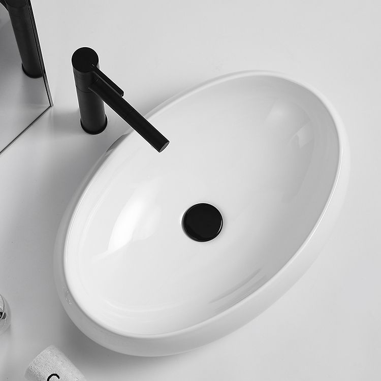 Traditional Vessel Lavatory Sink Oval Porcelain with Pop-Up Drain Basin Sink