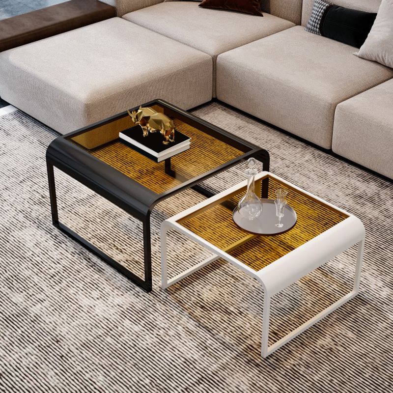 Glass Top Cocktail Table Square Open Shelf Minimalist Coffee Table