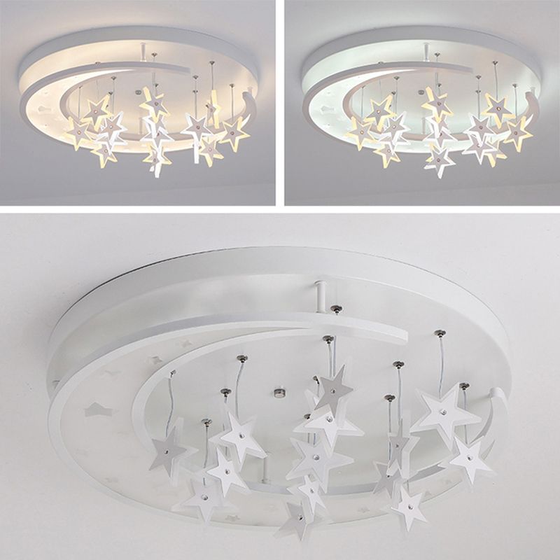 Moon And Star Flush Light 1 Light Acrylic Modern Flush Mount Ceiling Light Fixtures for Girls Bedroom