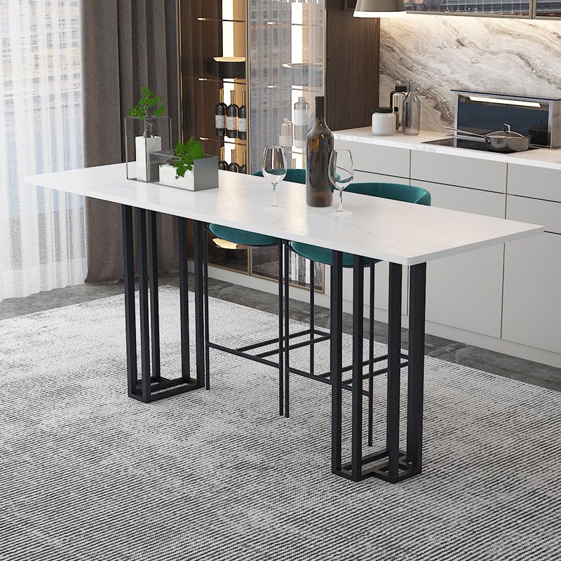 Industrial Marble Bar Table with Rectangle Table Top Double Pedestal Table - 39" H