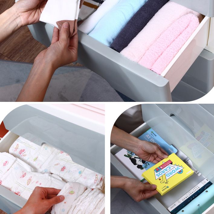 Contemporary Plastic Vertical Kids Nightstand with 5 Drawers for Home