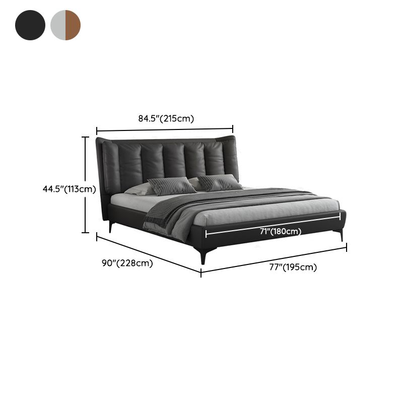 Mid-Century Modern Standard Bed with Legs and Wingback Headboard