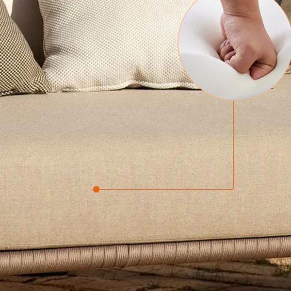 Tropical Rattan Accent Patio Sofa Metal Frame Brown Outdoor Patio Sofa with Cushion