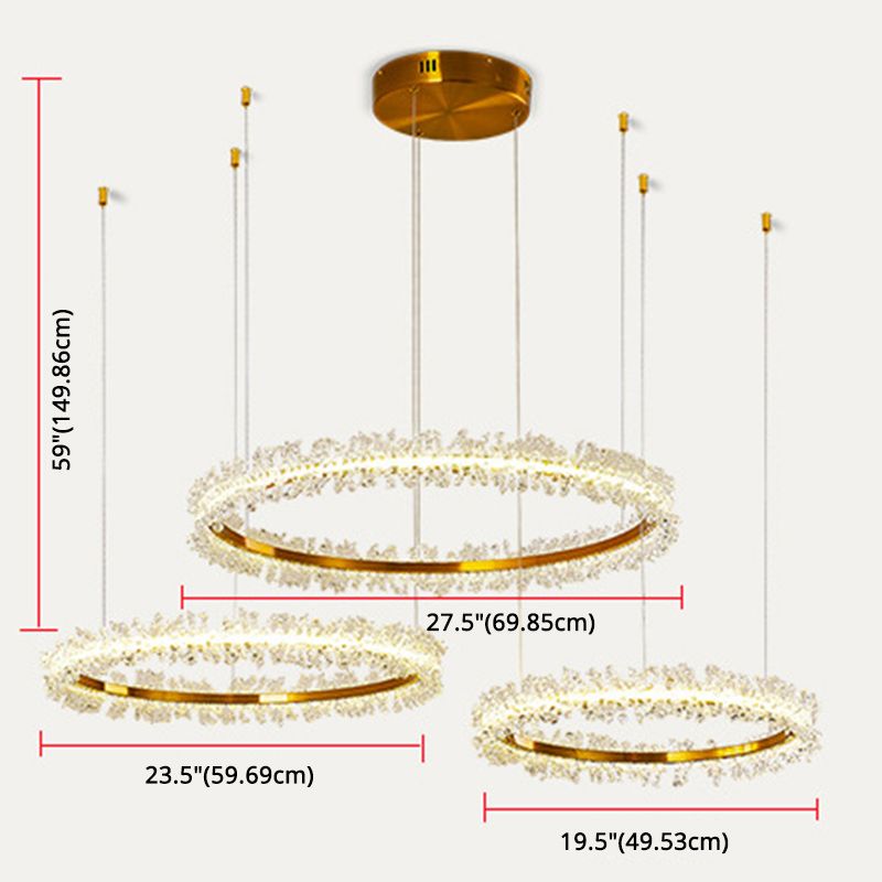 Simple Stylish Ring Pendant Chandelier Flower Crystal Living Room LED Hanging Light in Gold